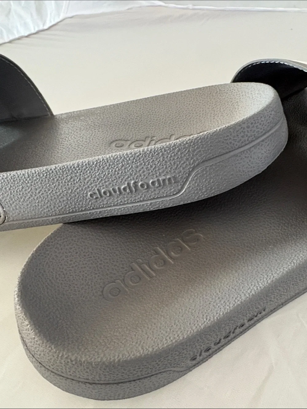 New adidas Gray Slide Sandals with White Stripes men’s Size 13